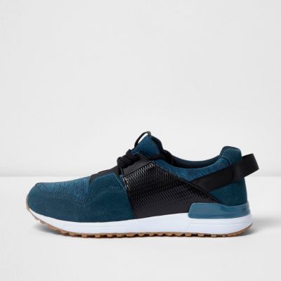 Blue contrast textured trainers